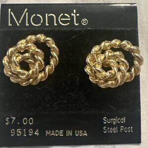 Vintage MONET Goldtone Twisted Rope Spiral Stud Earrings New